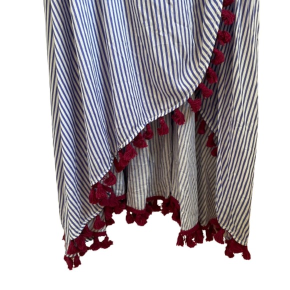 EUC THML Embroidered Blue White Striped Wrap Front Maxi Dress w/ Tassels… - Picture 7 of 11